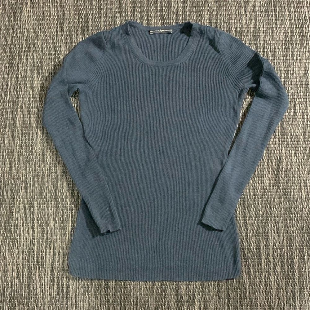 Peruvian Connection Ribbed Long Sleeve Top Blue Size Medium